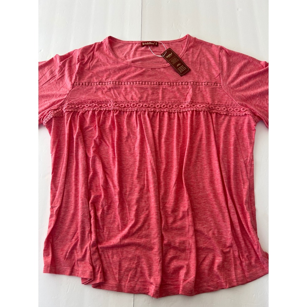 WellSize Original Women 4XL Coral Pink Crochet Lace Trim Babydoll Top NWT